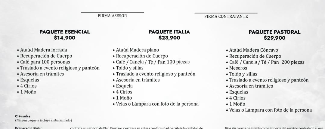 Paquetes funerarios de Funeraria Nuevo Sendero